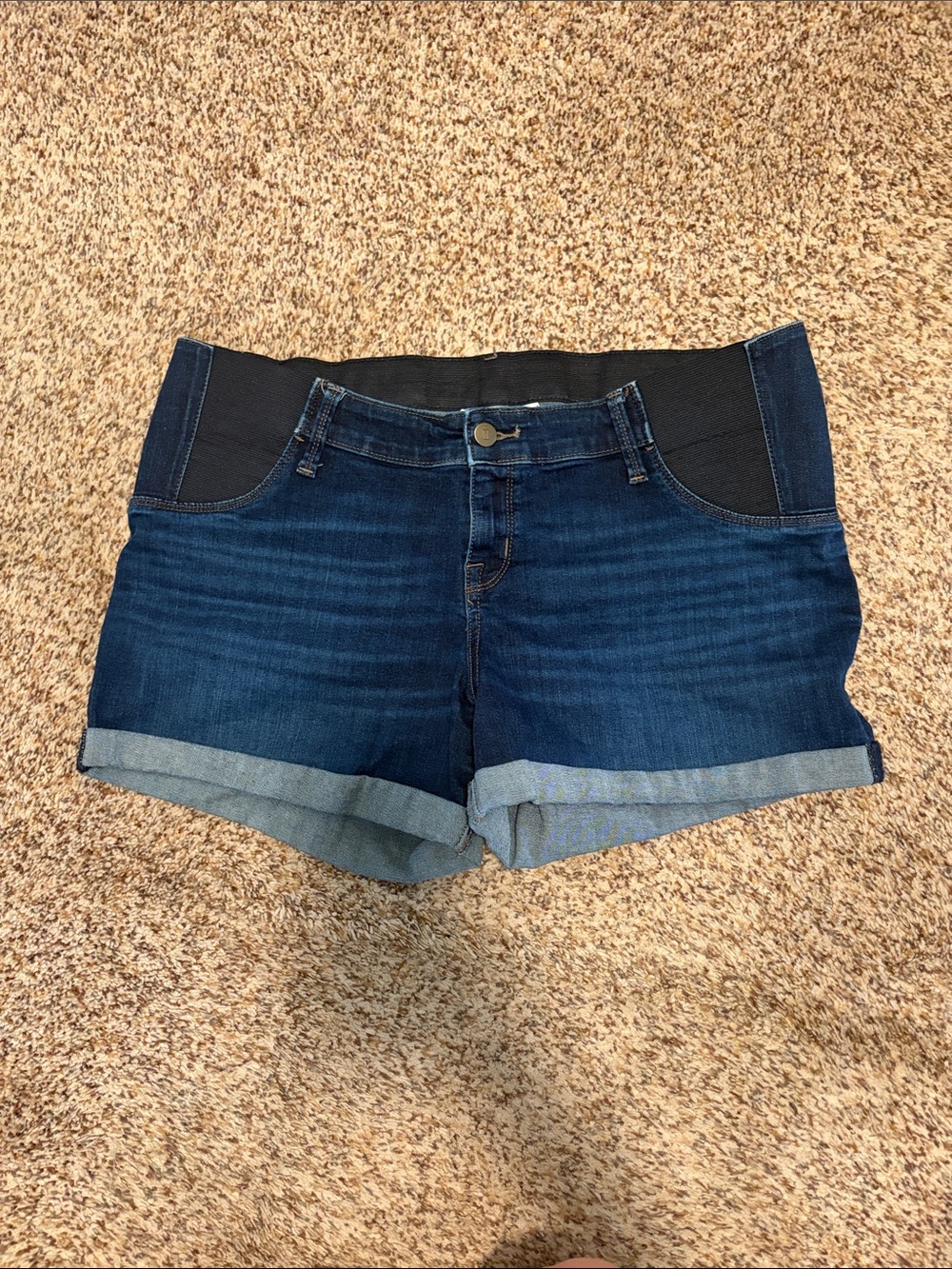 Isabel Maternity by Ingrid & Isabel Dark Blue Denim Shorts with Black Panels